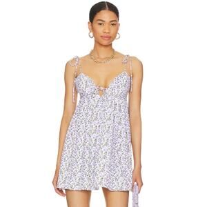 REVOLVE More To Come Viola Tie Strap Mini Dress Floral Plunge V-Neck in Lavender